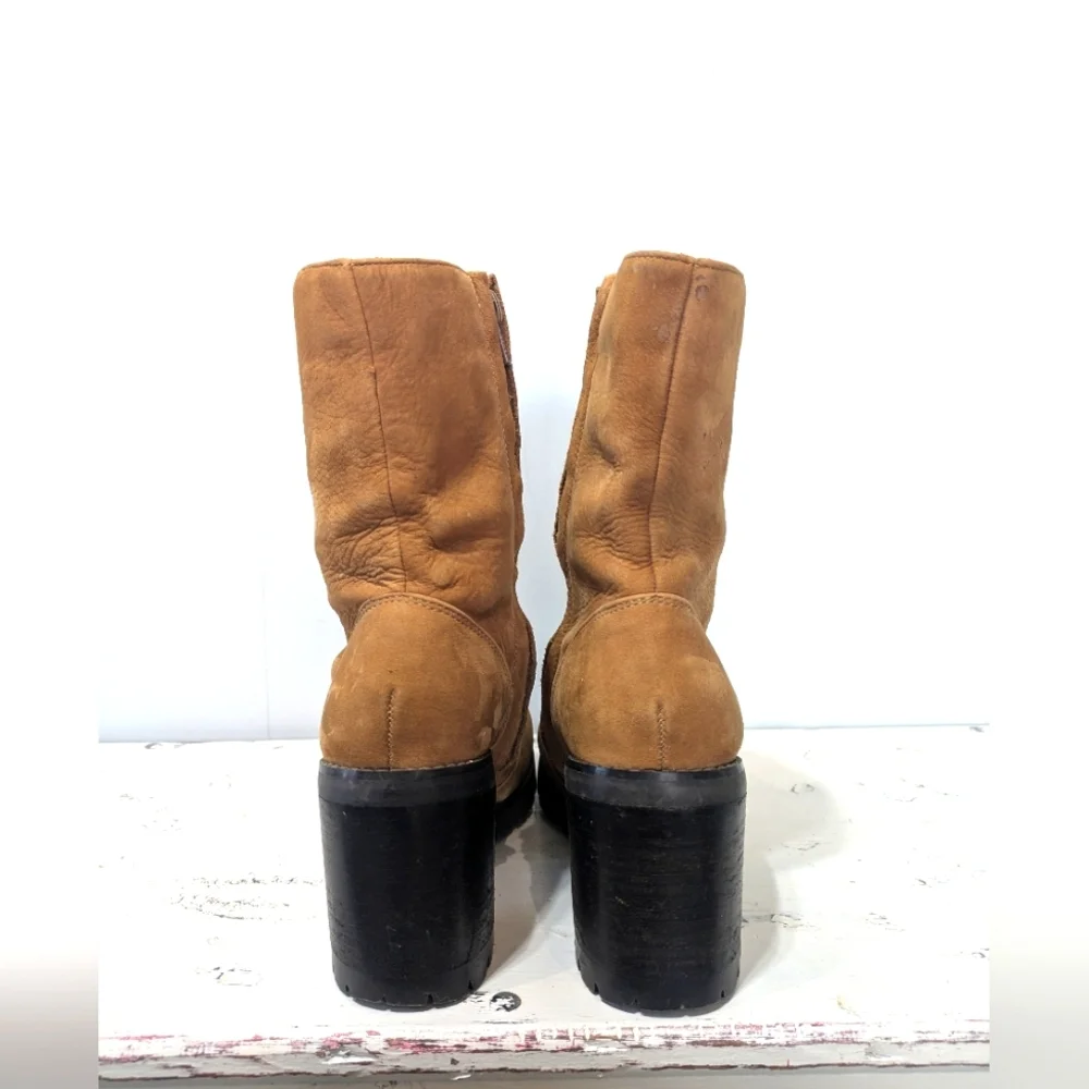 Vintage Y2K Brown Leather Chunky Heeled Ankle Boots Side Zip Boho Bratz Size 6 - Picture 8 of 12